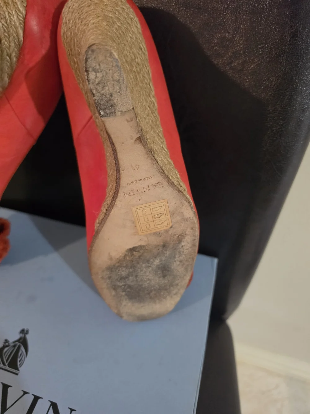 LANVIN Red/Orange  Wedge Espadrille Heels with Rosette Detail - Women